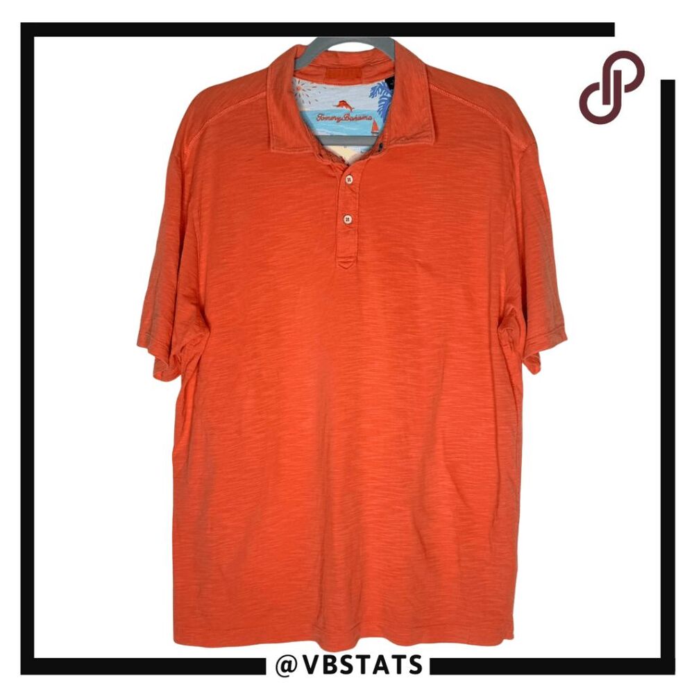 Tommy Bahama Men's Short Sleeve Pima Cotton Slub Knit Polo Shirt Orange Large